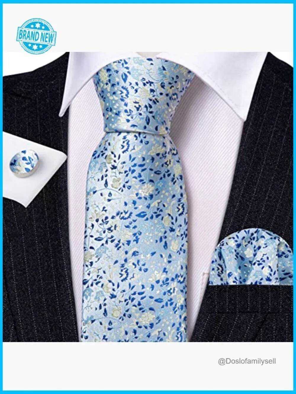 Silk Floral Tie Set with Cufflinks Elegant Retro Wedding Party Accessories